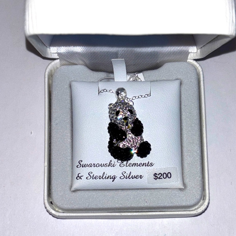NEW Panda Bear Hue Swarovski Elements and Sterling Silver Necklace